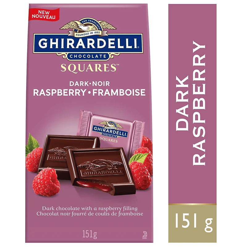 GHIRARDELLI Dark Chocolate Raspberry Squares Bag, 151g, GHIRARDELLI BAG DARK RASPBERRY 151G