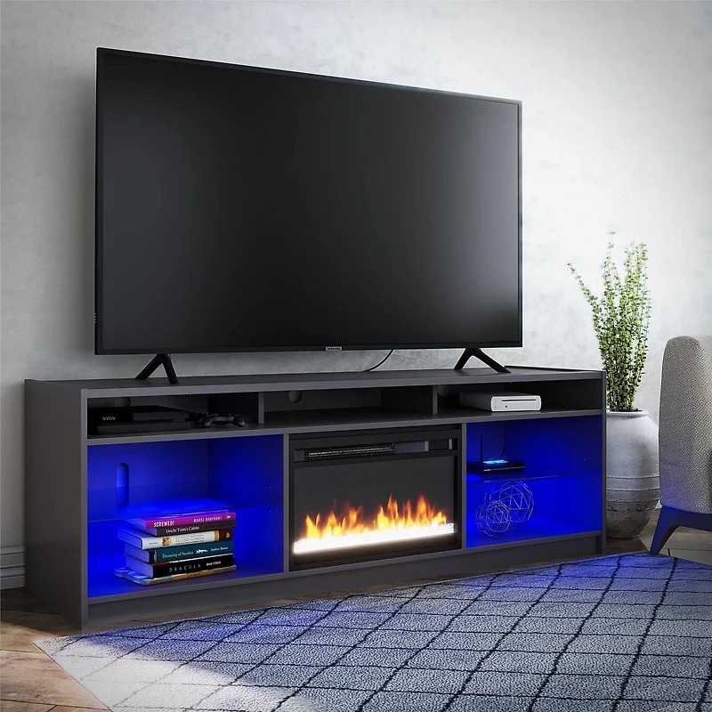 Ameriwood Home Luna Electric Fireplace TV Stand for TVs up to 65", Graphite Gray