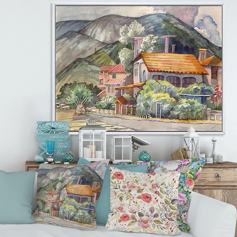 Designart Greek Landscape Off The Coast Of The Aegean Sea  FLOAT FRAME WALL ART