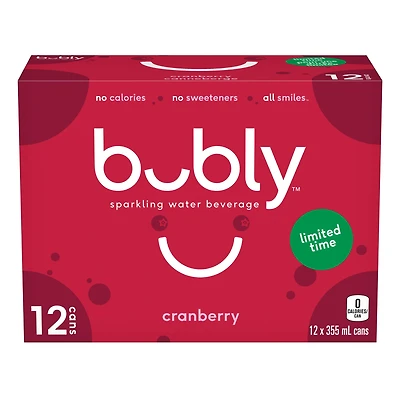 Bubly Cranberry Sparkling Water 12 x 355 mL, Cans