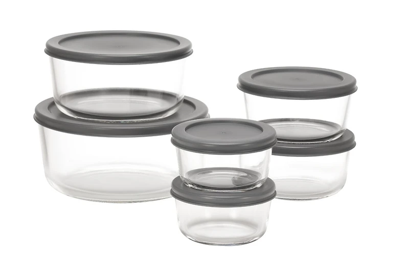 MAINSTAYS Round glass food storage set with PE Lid, Volume: 1/2/4/7cup