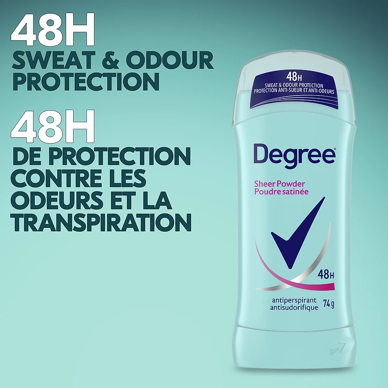 Antisudorifique en Bâton pour Femmes Degree Poudre Satinée Protection Contre la Transpiration et les Odeurs 48 Heures