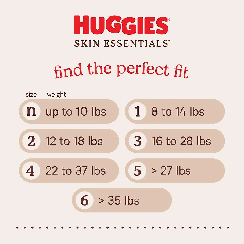 Couches pour bébés Huggies Skin Essentials, Tailles: N-6