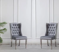 CHAISES K-LIVING FILA EN VELOURS TOUFFETÉ DE COULEUR GRIS AVEC PIEDS EN ACIER INOXYDABLE ET POIGNÉE ARRIÈRE ROBUSTE (2 CHAISES)