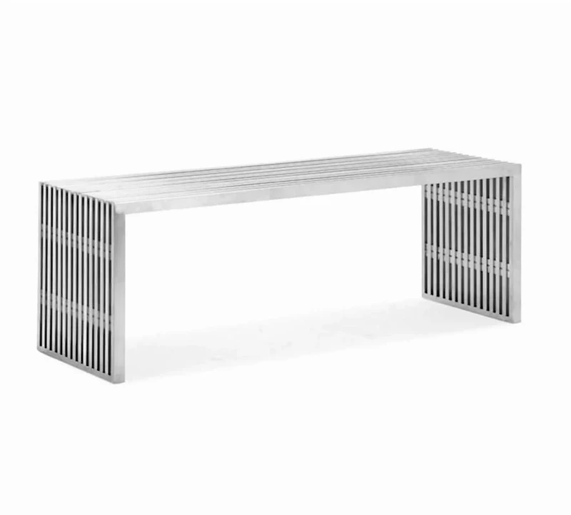 Vixey Grand Banc en Chrome, Banc en Métal, Banc Brossé en Chrome, Grand Banc en Métal, Banc d'Entrée, Banc Moderne en Métal au fini Brossé