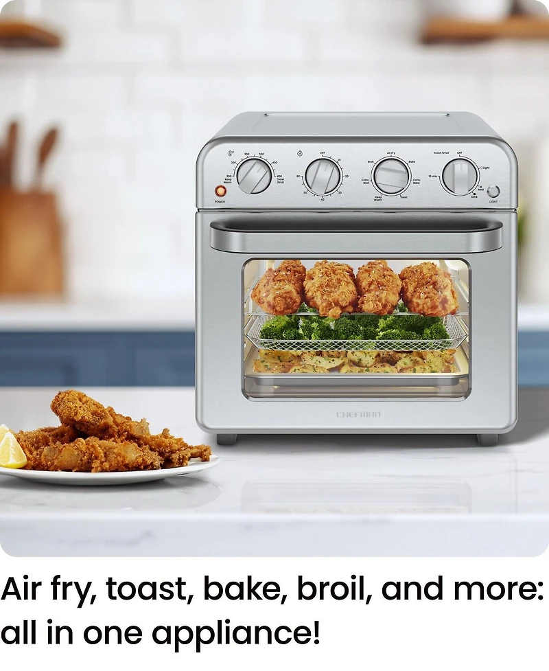 Chefman Toaster Oven Air Fryer Combo w/ 19 Quart Capacity, 7-in-1 Functionality - Stainless Steel, New
