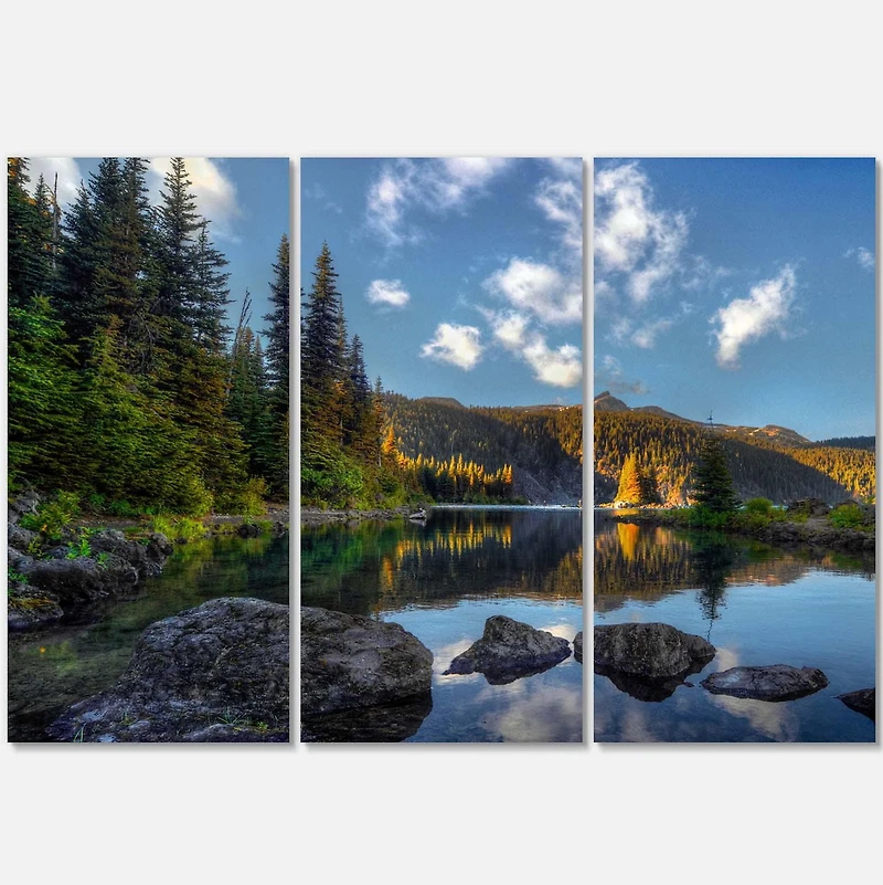 Designart Mountain Lake Surrounded by Trees Canvas Wall Art
