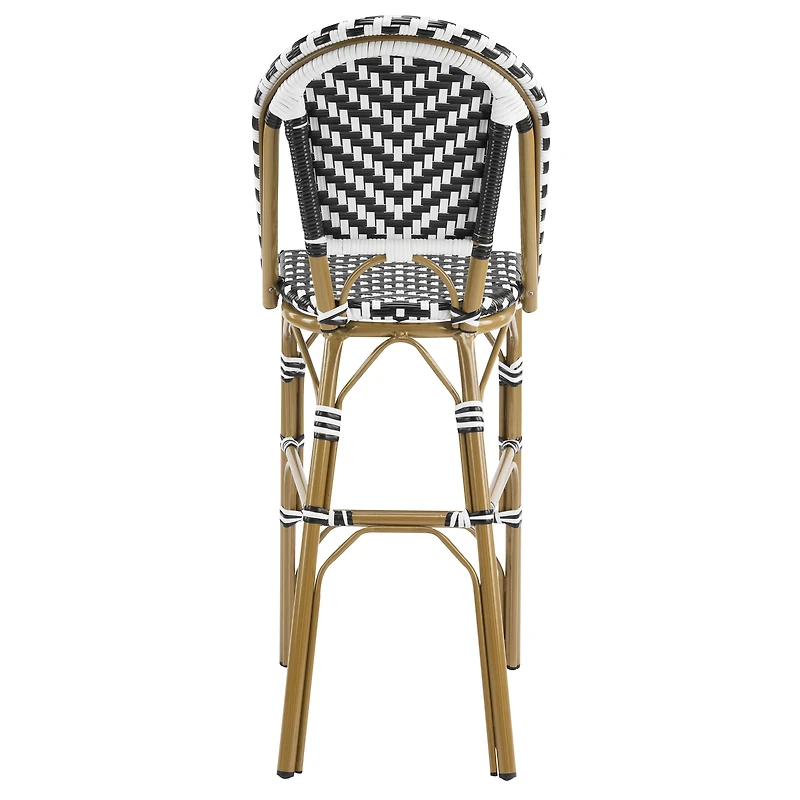 Noble House Outdoor Bar Stools Set of 4,PE Rattan French Barstool,Black+White
