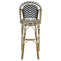 Noble House Outdoor Bar Stools Set of 4,PE Rattan French Barstool,Black+White