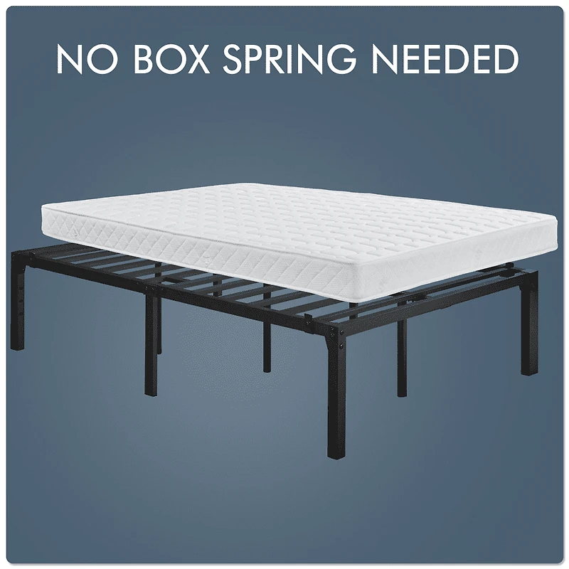 Fullfurnique Cadre de Lit Plateforme en Métal avec Lattes en Métal Renforcé, Simple, Noir