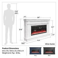 Novogratz Waverly Wide Mantel with Linear Electric Fireplace & Crystal Ember Bed, White Marble