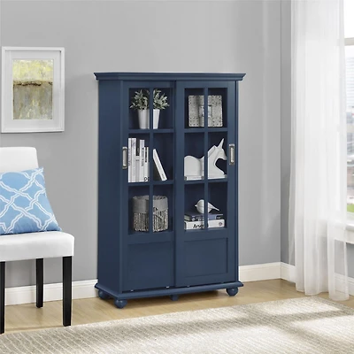 Ameriwood Home Aaron Lane Bookcase with Sliding Glass Doors, White