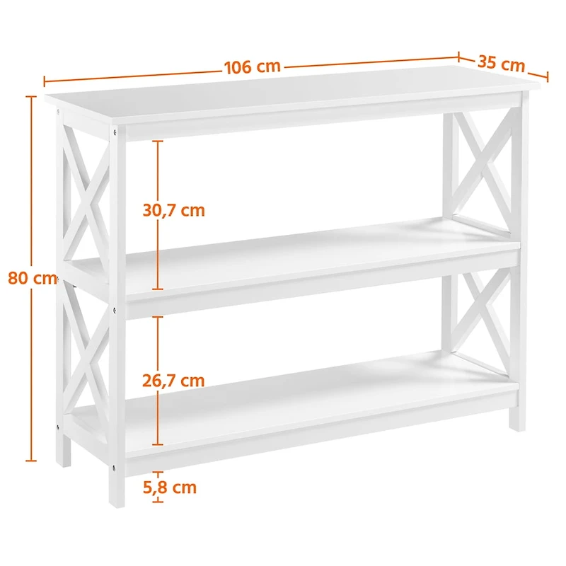 FULLFURNIQUE  3-Tier Console Table Entryway Table with X-shape Reinforcement Structures for Living Room, White