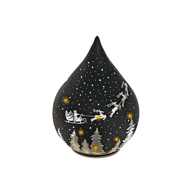 Support En Verre À Led En Forme De Larme (Père Noël Sur Un Traîneau) (Noir) - Lot De 2
