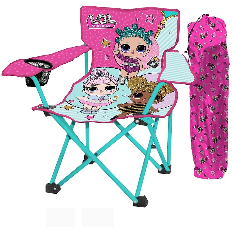Danawares Chaise de camping pliante en polyester LOL Surprise avec porte-gobelet et sac de transport pour enfants Chaise de camping avec sac de transport LOL Surprise