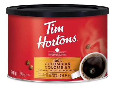 Café mouture fine Tim Hortons à torréfaction moyenne-foncée 100 % Colombien