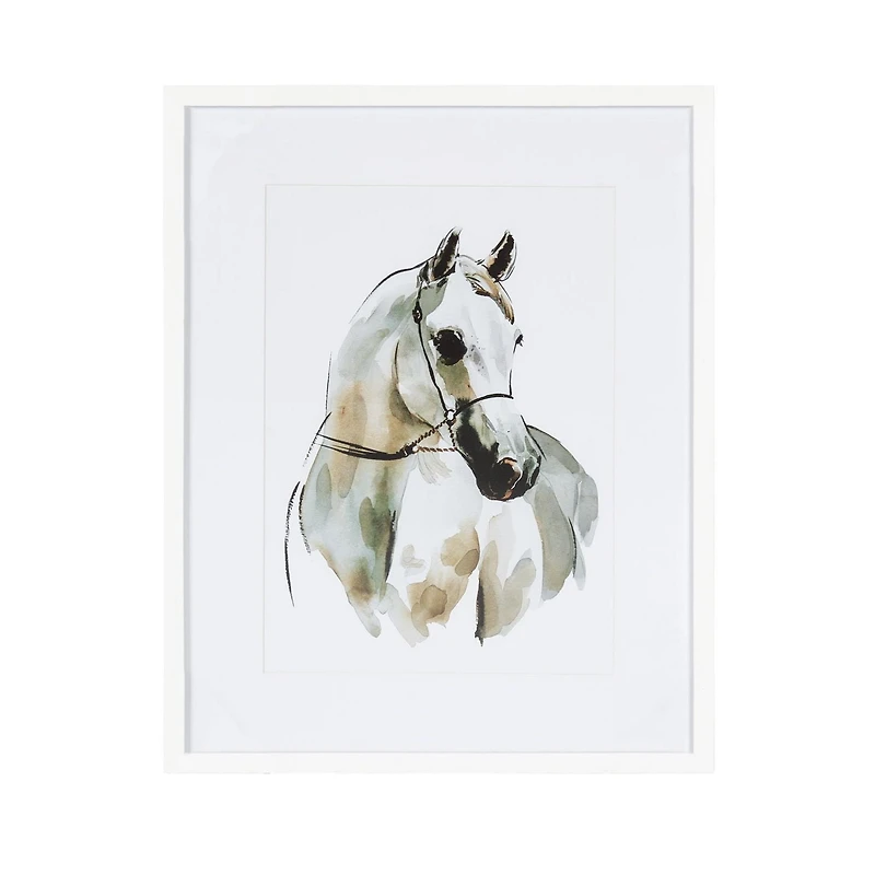 Hometrends White Horse Art Framed and Matted