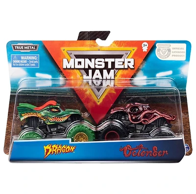Monster Jam, Coffret de 2 véhicules authentiques Dragon vs Octon8er, Monster trucks en métal moulé à l'échelle 1:64