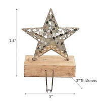 Christmas Star Stocking Hanger On Mango Wood