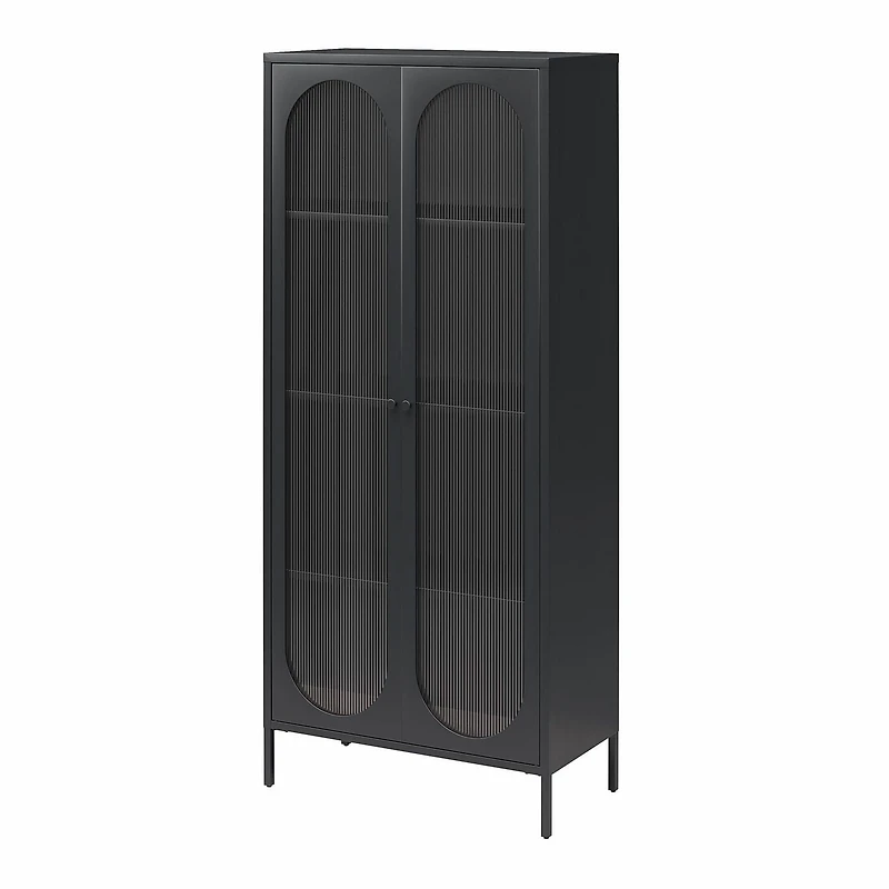 Mr. Kate Luna Tall 2-Door Accent Cabinet with Fluted Glass, Black