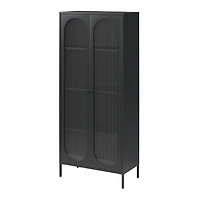 Mr. Kate Luna Tall 2-Door Accent Cabinet with Fluted Glass, Black