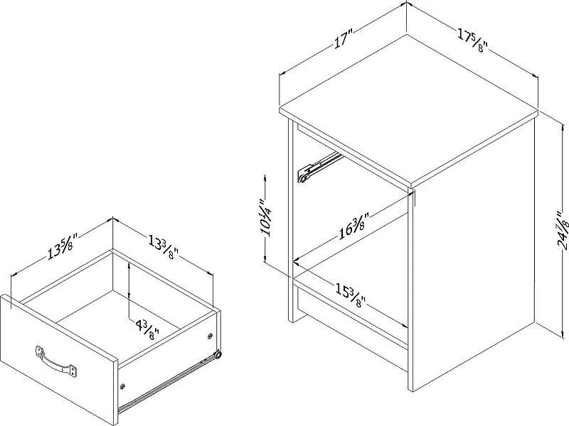 Table de chevet 1 tiroir avec espace de rangement ouvert pour Adulte, fini Chêne gris, collection Tassio de Meubles South Shore