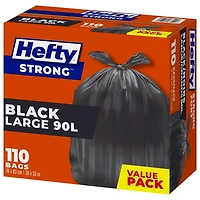Hefty Garbage Bags, Value Pack Large 90 Litres Black, EasyFlaps, 110 Bags