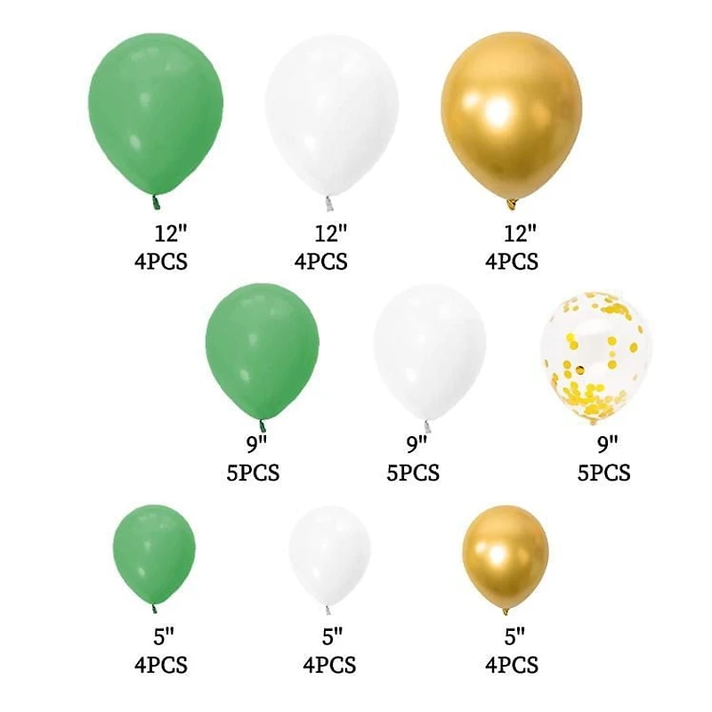 Green Gold balloon arch, Wht grn and gold balloon arch
