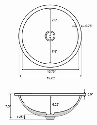 American Imaginations 15.75-in. W 15.75-in. D CSA Certified Round Bathroom Undermount Sink In White Color