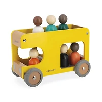 Janod - Bolid Bus Scolaire en Bois Massif - Roues Silencieuses - Imagination et Motricité Fine - Peintures à Base d'Eau - 2 Ans + - Jaune - 346355.