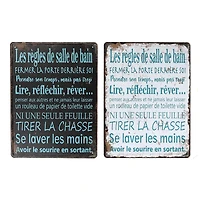 Mur Pancarte De Métal (De Regles Salle De Bain) (Asstd) - Set of 2