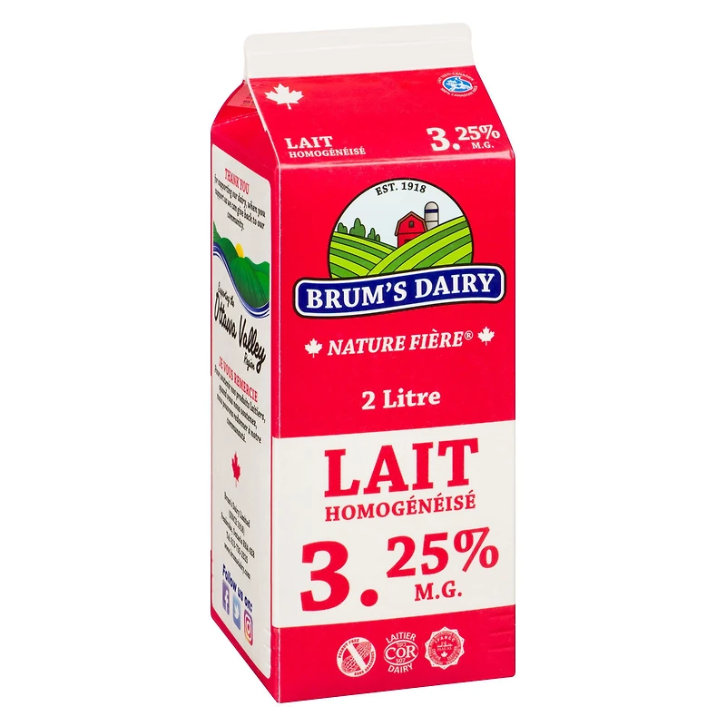 Lait homogénéisé à 3,25 % M.G. de Brum's
