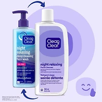 Clean & Clear Night Relaxing Facial Cleanser, Oil-Free Foaming Night Face Wash with Hyaluronic Acid & Sea Kelp Extract Gently Removes Oil & Pore Clogging Impurities, 240 mL