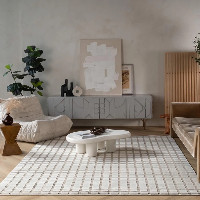 Rug Branch Maise Checkered Indoor Outdoor Area Rug, Beige Cream, Modern - Entryway, Hallway, Bathroom, and Kitchen