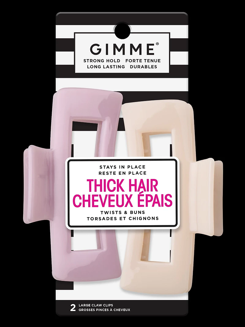 Gimme Rectangle Claw Clips, Purple & Cream, 2 Ct, Rectangle claw clips, purple & cream, 2 ct