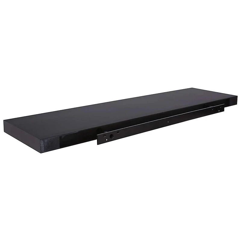 Kiera Grace Uniquely Modern Stockholm Aberg Engineered Wood Floating Wall Shelf With LED Light For Home, Room, & Office, 9"L x 36"W x 1.5"H, Black