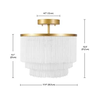 Plafonnier affleurant à 1 ampoule Janis de Novogratz x Globe, or mat, abat-jour en tissu frangé blanc