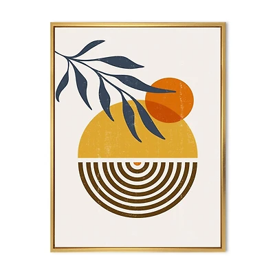 Designart Botanical Minimalist Leaf With Abstract Shapes IV FLOAT FRAME WALL ART
