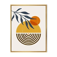 Designart Botanical Minimalist Leaf With Abstract Shapes IV FLOAT FRAME WALL ART