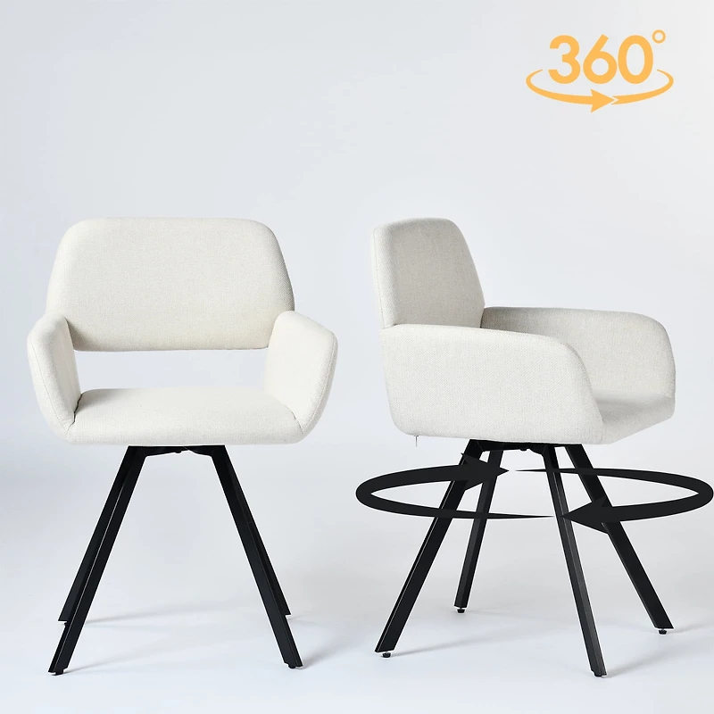 Ensemble de 2 chaises d'appoint pivotantes modernes Homy Casa avec accoudoirs et dossier ouvert, assise rembourrée, tissu beige