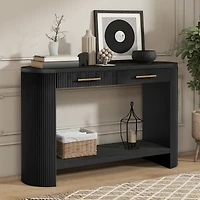 Noble House Console Table with Storage Drawers, Narrow Modern Wood Entryway Sofa Table for Living Room and Hallway,Black
