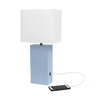 Lampe de table design moderne en cuir élégant avec abat-jour USB et tissu blanc