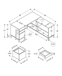 Monarch Specialties Bureau, Bureau À Domicile, Coin, Tiroirs De Rangement, 60"l, Forme De L, Travail, Ordinateur Portable, Métal, Stratifié, Noir, Contemporain, Moderne