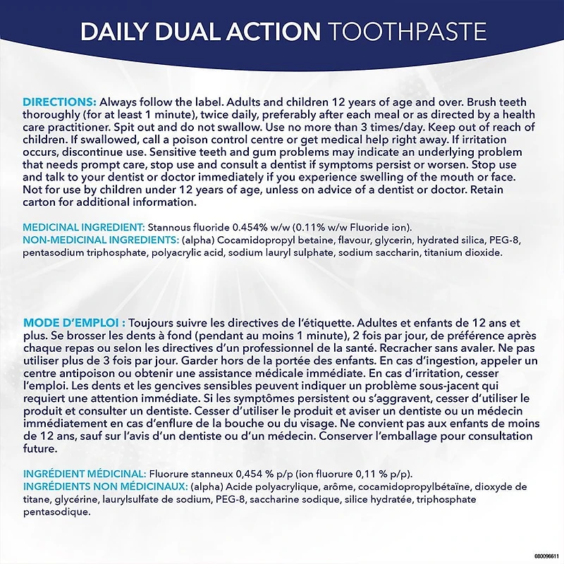 Dentifrice Sensodyne pour dents sensibles et saignement de gencives, dentifrice au fluorure, menthe, 75 mL Menthe, 75 mL