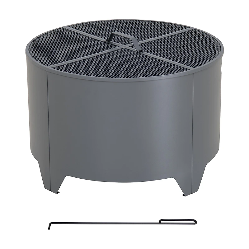 Sunjoy Foyer extérieur rond de 66 cm (26 po), foyer à bois avec couvercle en PVC, Gris