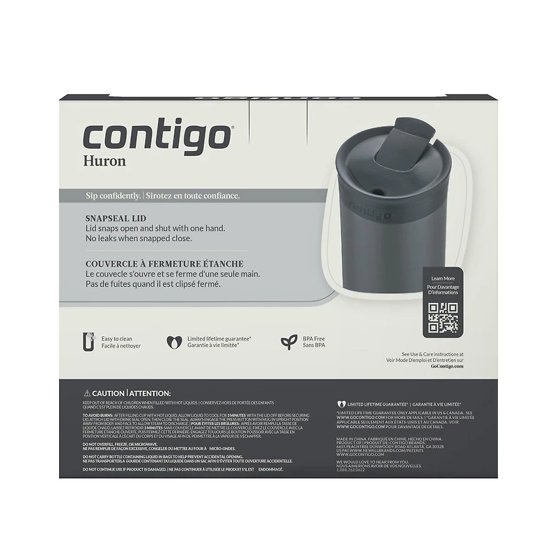 Tasse de voyage isotherme Contigo Huron 2.0, acier inoxydable, 591 mL (20 oz), couvercle SNAPSEAL, couleurs variées paquet de 3
