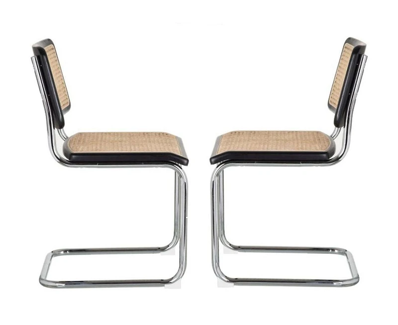 Chaise de salle à manger Buford en noir-naturel, chaise de salle à manger évasée du milieu du siècle, chaise de salle à manger en canne naturelle - Set 2