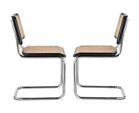 Chaise de salle à manger Buford en noir-naturel, chaise de salle à manger évasée du milieu du siècle, chaise de salle à manger en canne naturelle - Set 2