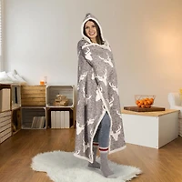Safdie & Co. Premium Ultra Soft Flannel Hoodzy Hooded Throw Blanket with Sherpa Heathered Deer Shield