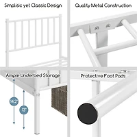 Fullfurnique Minimalist Metal Bed Frame with Vertical Bar Headboard and Footboard, Queen, White